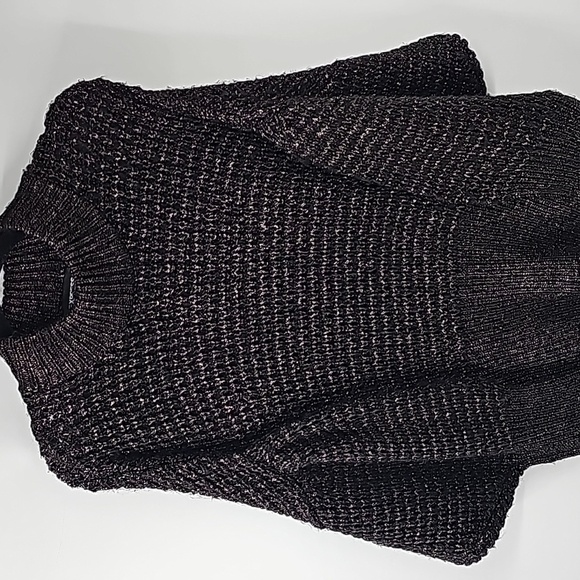 Express Balloon Sleeve Mock Turtleneck Sweater Black w Gold Metallic - Picture 5 of 10